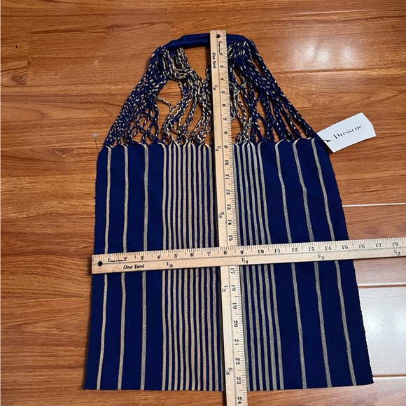Cobalt Blue Oaxacan Woven Cotton Tote Blue Tan Stripes Hand Made New With Tags - Picture 3 of 8